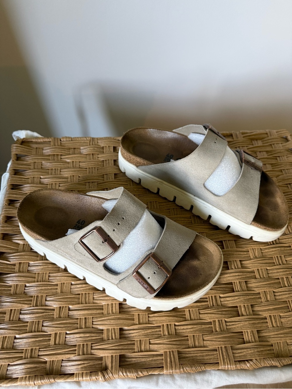 Women’s Birkenstocks Beige Double-Buckle Slide Sandals